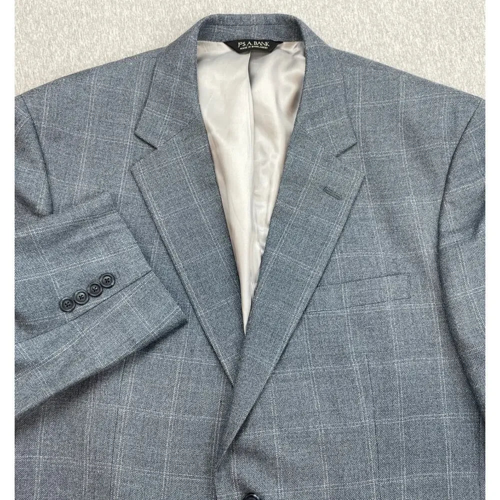 Jos A Bank Blazer Mens 44R Plaid Wool Blend 2-Button Lined Single Breasted
